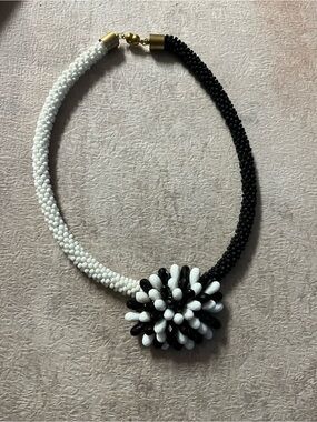 Black & White Beaded Statement Necklace - Unbranded